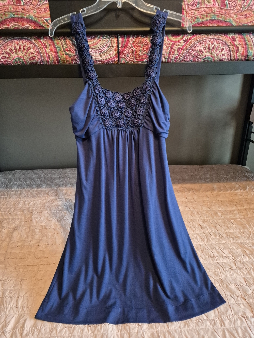 Elle Women's Size M Navy Floral Lace-Trim Sundress